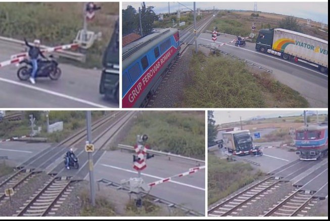 Motociclist din Arad, amendat cu 3.400 lei după ce a trecut prin fața unui tren și a făcut gesturi obscene